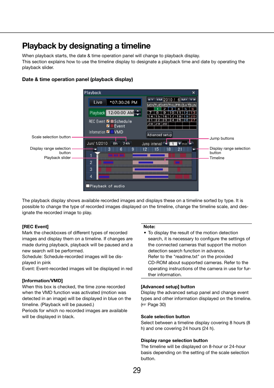 Playback by designating a timeline, 28 29 playback by designating a timeline | Panasonic WJ-NV200 - User Manual | Page 29 / 97