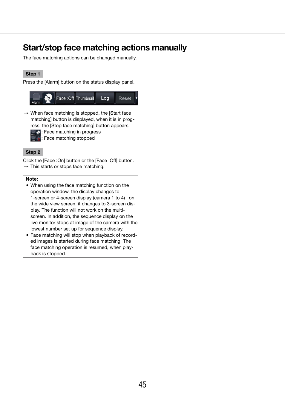 Start/stop face matching actions manually | Panasonic WJ-NV200 - User Manual | Page 45 / 97