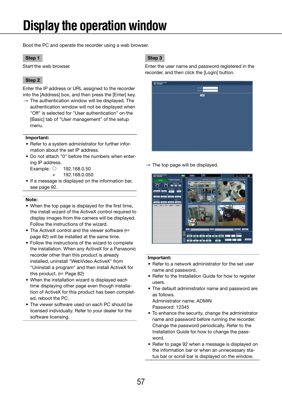 Display the operation window | Panasonic WJ-NV200 - User Manual | Page 57 / 97