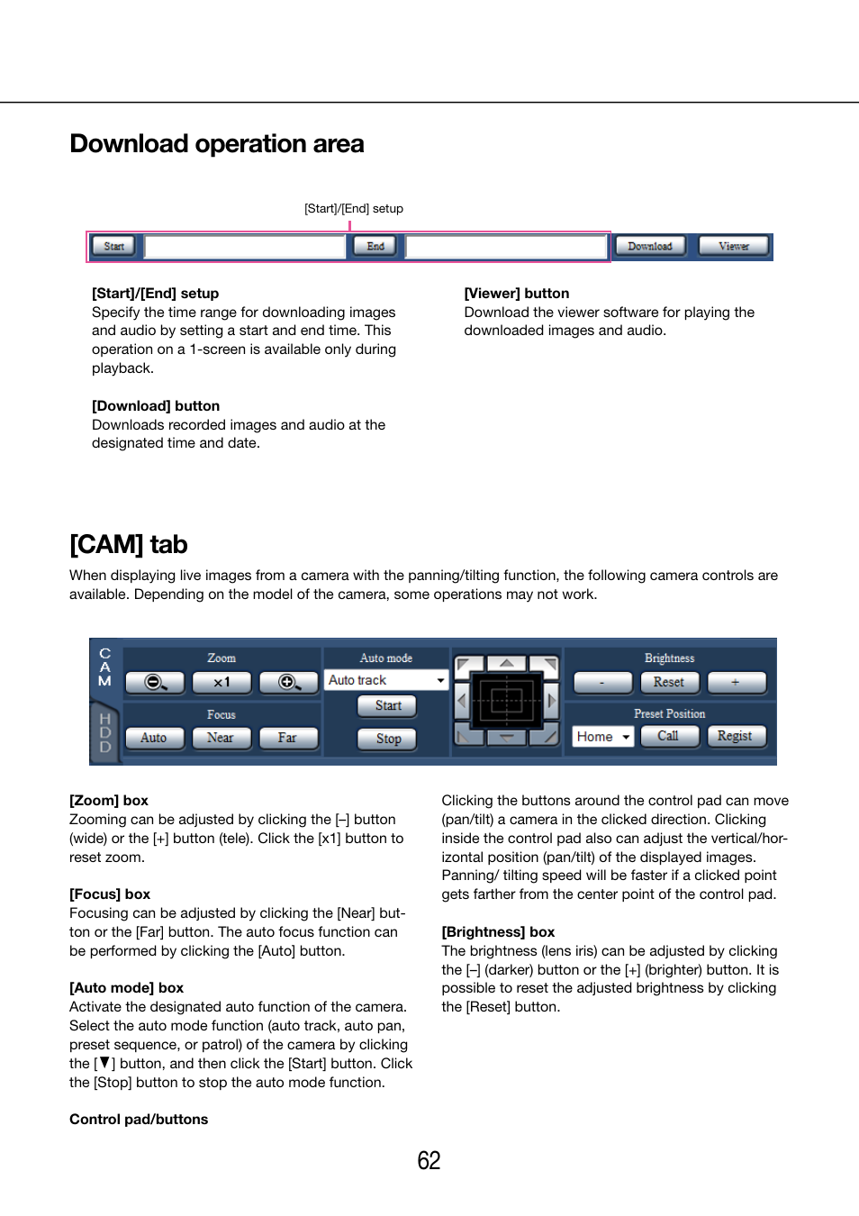 Download operation area, Cam] tab | Panasonic WJ-NV200 - User Manual | Page 62 / 97