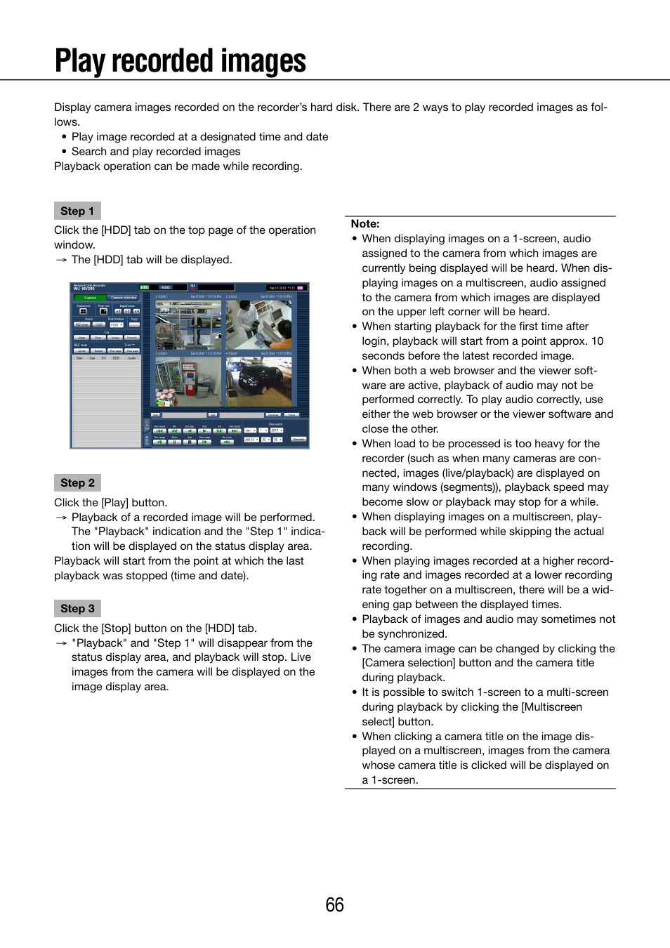 Play recorded images | Panasonic WJ-NV200 - User Manual | Page 66 / 97