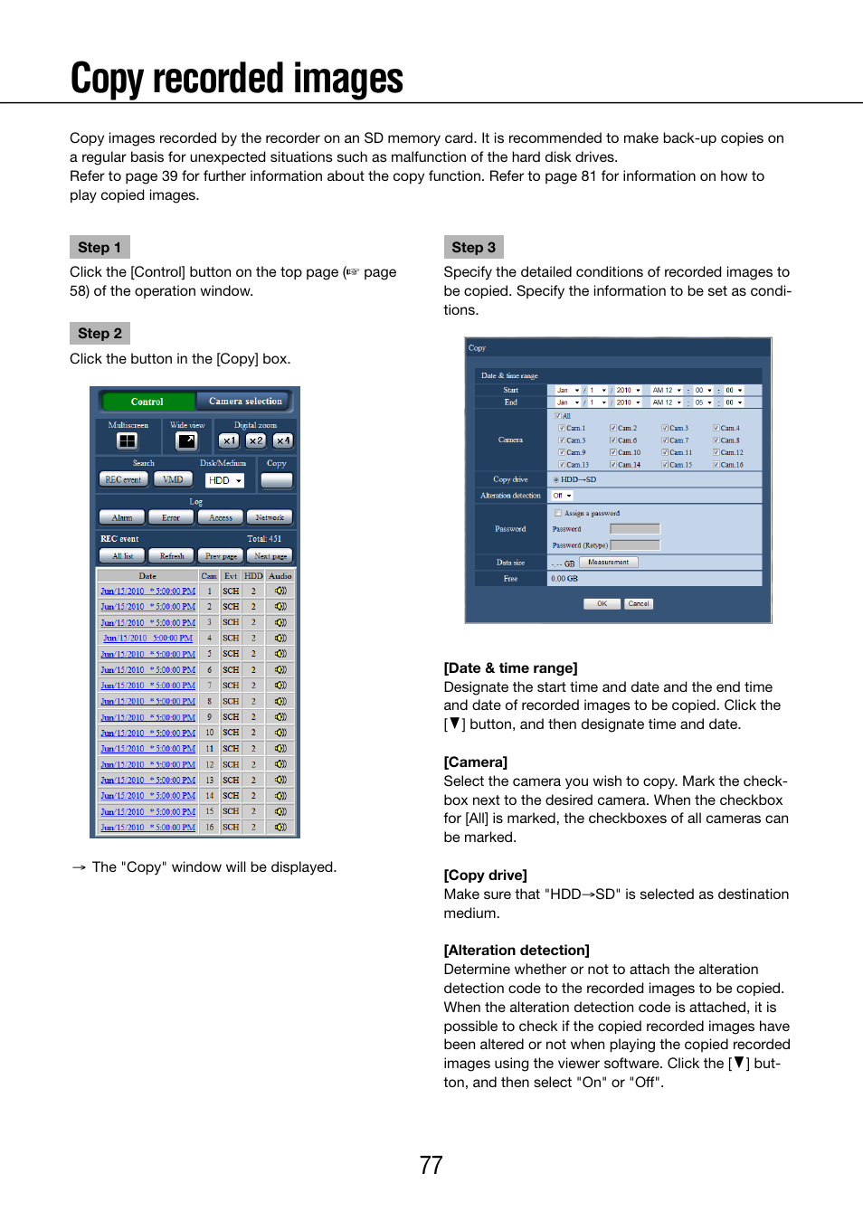 Copy recorded images | Panasonic WJ-NV200 - User Manual | Page 77 / 97