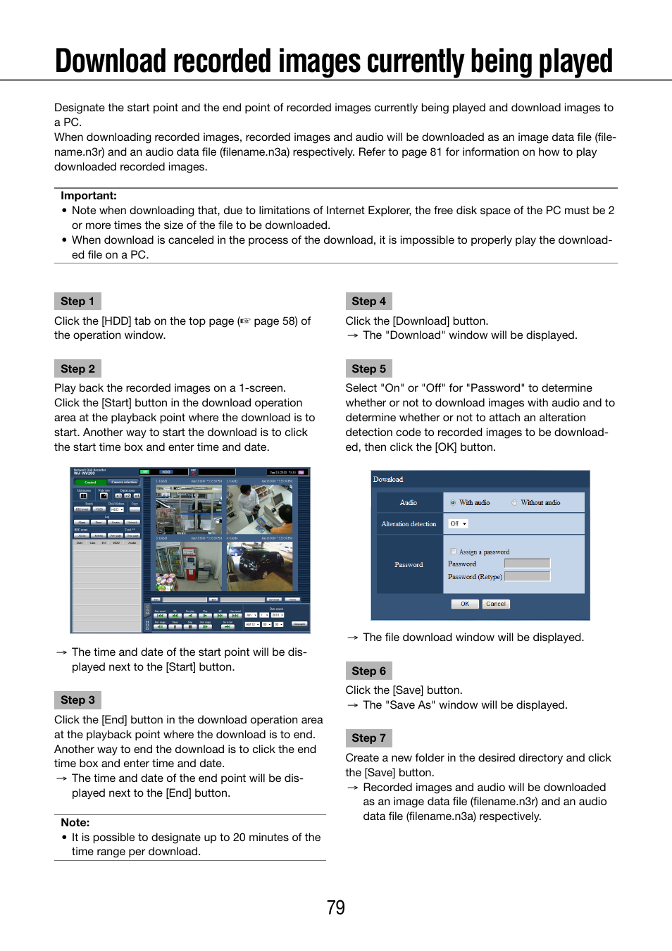 Download recorded images currently being played | Panasonic WJ-NV200 - User Manual | Page 79 / 97