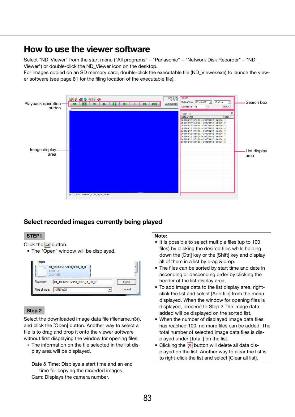 How to use the viewer software, Select recorded images currently being played | Panasonic WJ-NV200 - User Manual | Page 83 / 97