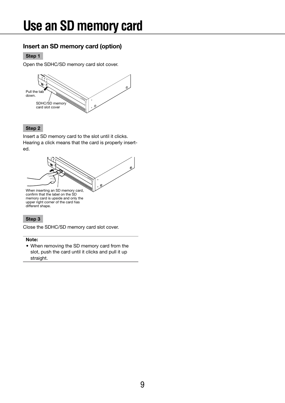 Use an sd memory card | Panasonic WJ-NV200 - User Manual | Page 9 / 97