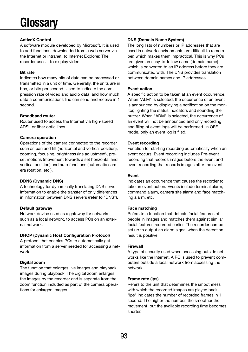 Glossary | Panasonic WJ-NV200 - User Manual | Page 93 / 97