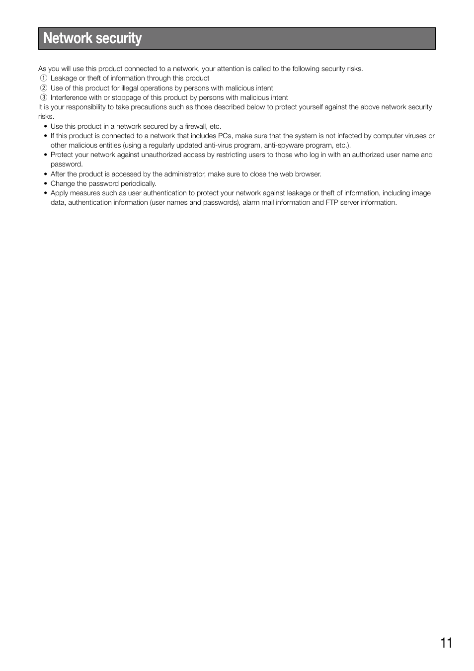 Network security | Panasonic WJ-NV200 - User Manual | Page 11 / 94