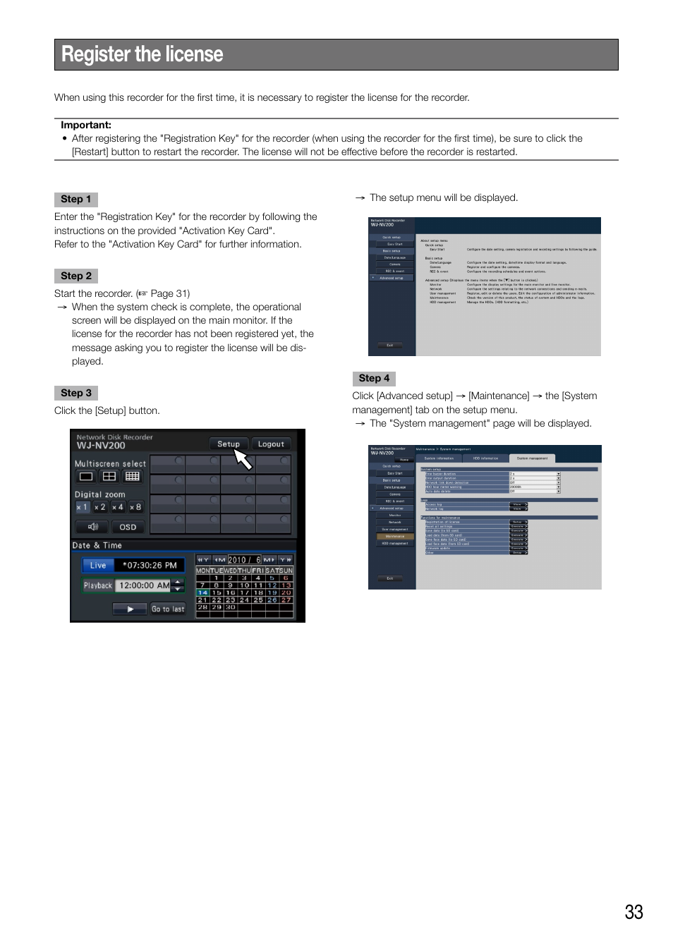 Register the license | Panasonic WJ-NV200 - User Manual | Page 33 / 94