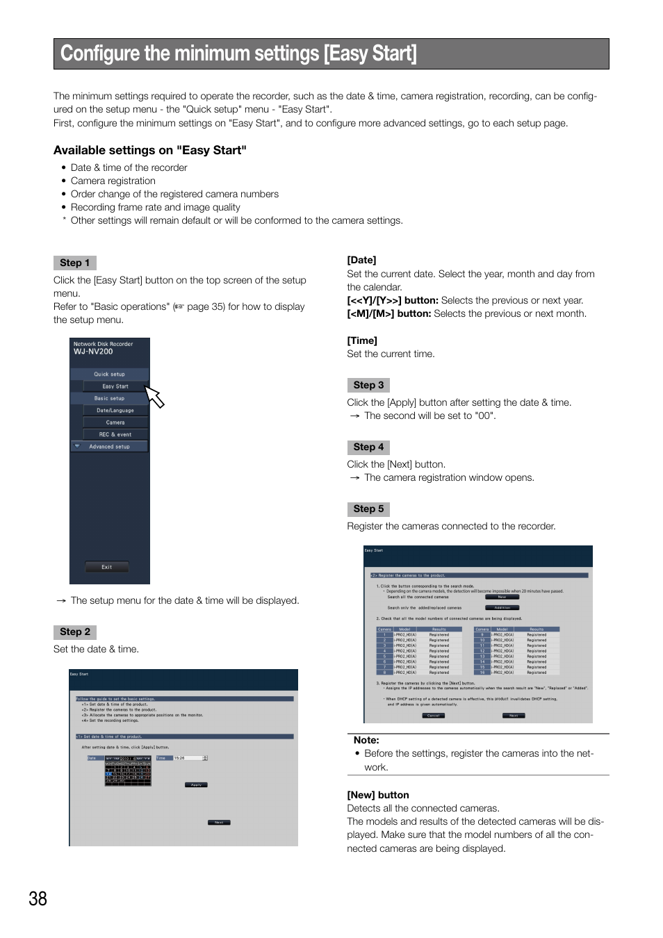 Configure the minimum settings [easy start | Panasonic WJ-NV200 - User Manual | Page 38 / 94