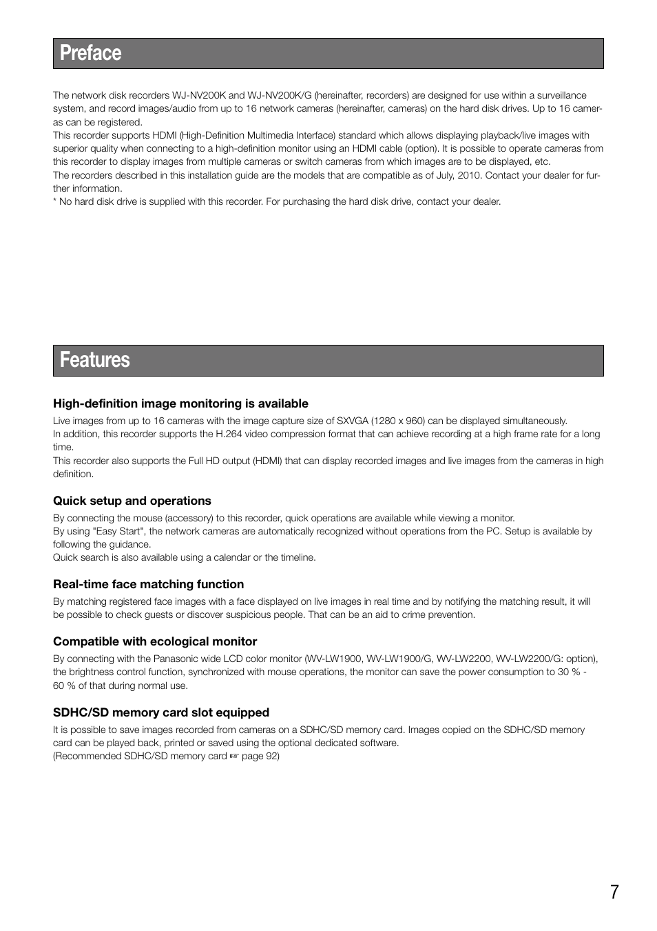 Preface features | Panasonic WJ-NV200 - User Manual | Page 7 / 94