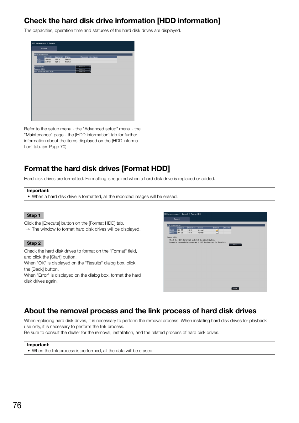 Format the hard disk drives [format hdd | Panasonic WJ-NV200 - User Manual | Page 76 / 94