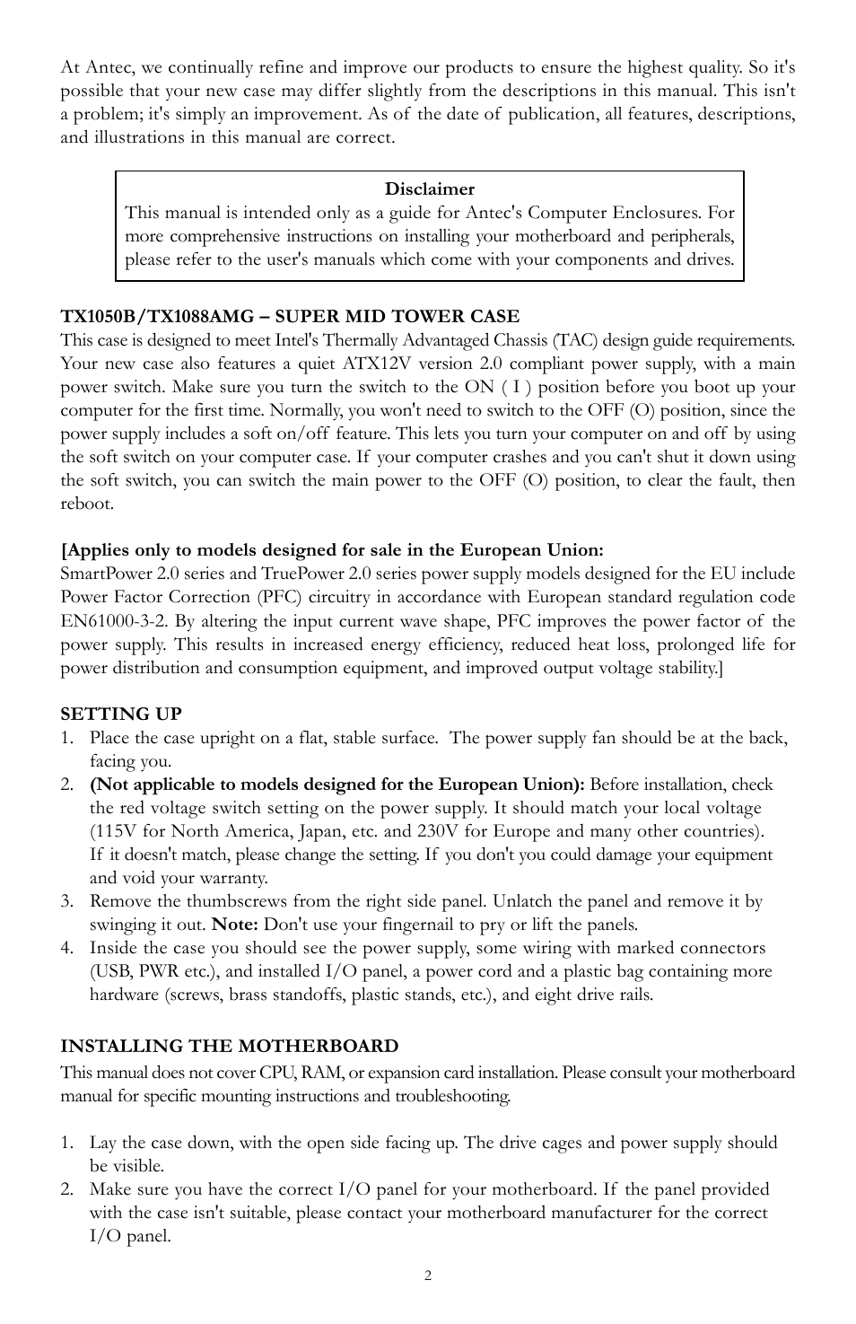 Antec Performance TX1050B User Manual | Page 2 / 8