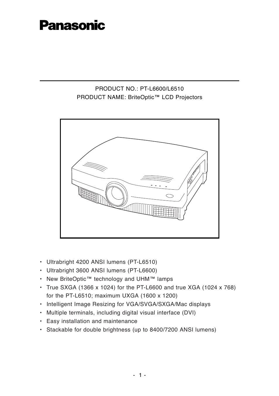 Panasonic PT-L6510E User Manual | 5 pages