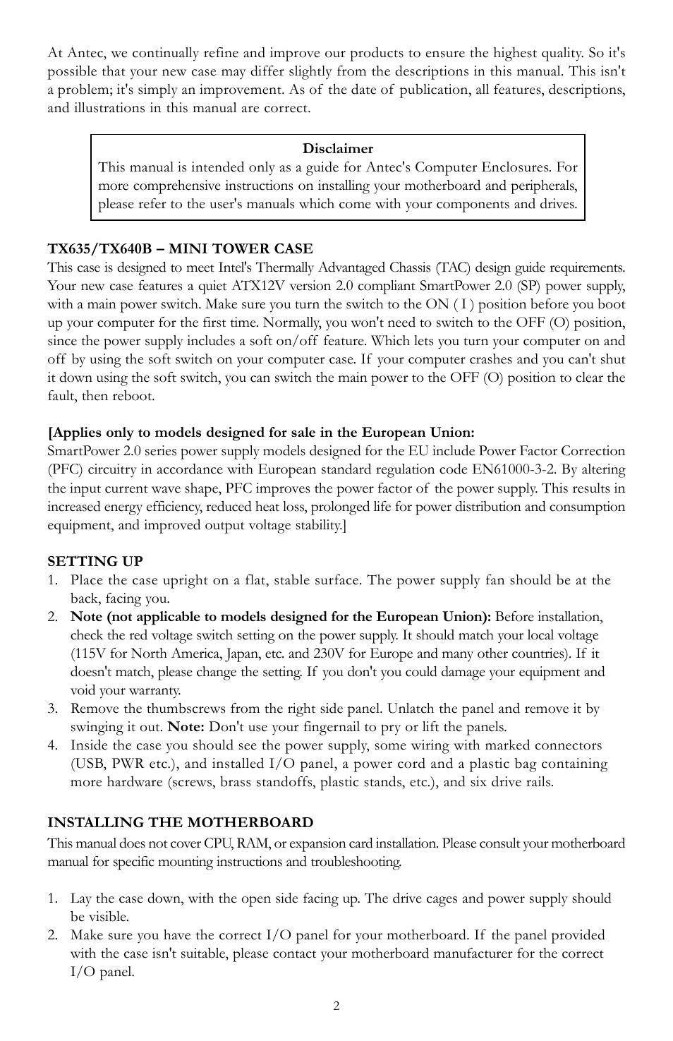 Antec Performance TX635 User Manual | Page 2 / 8