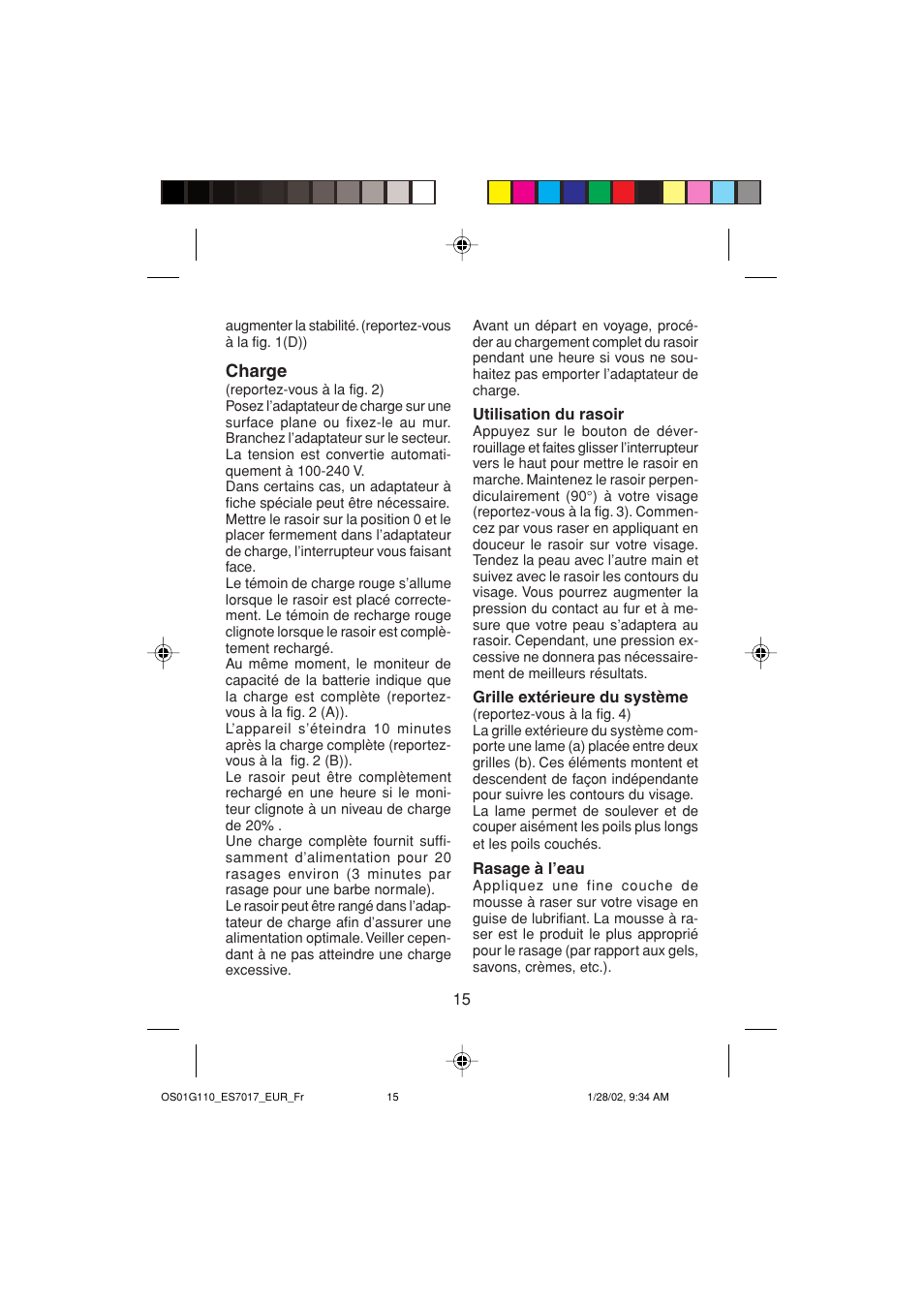 Charge | Panasonic ES7017 User Manual | Page 15 / 81
