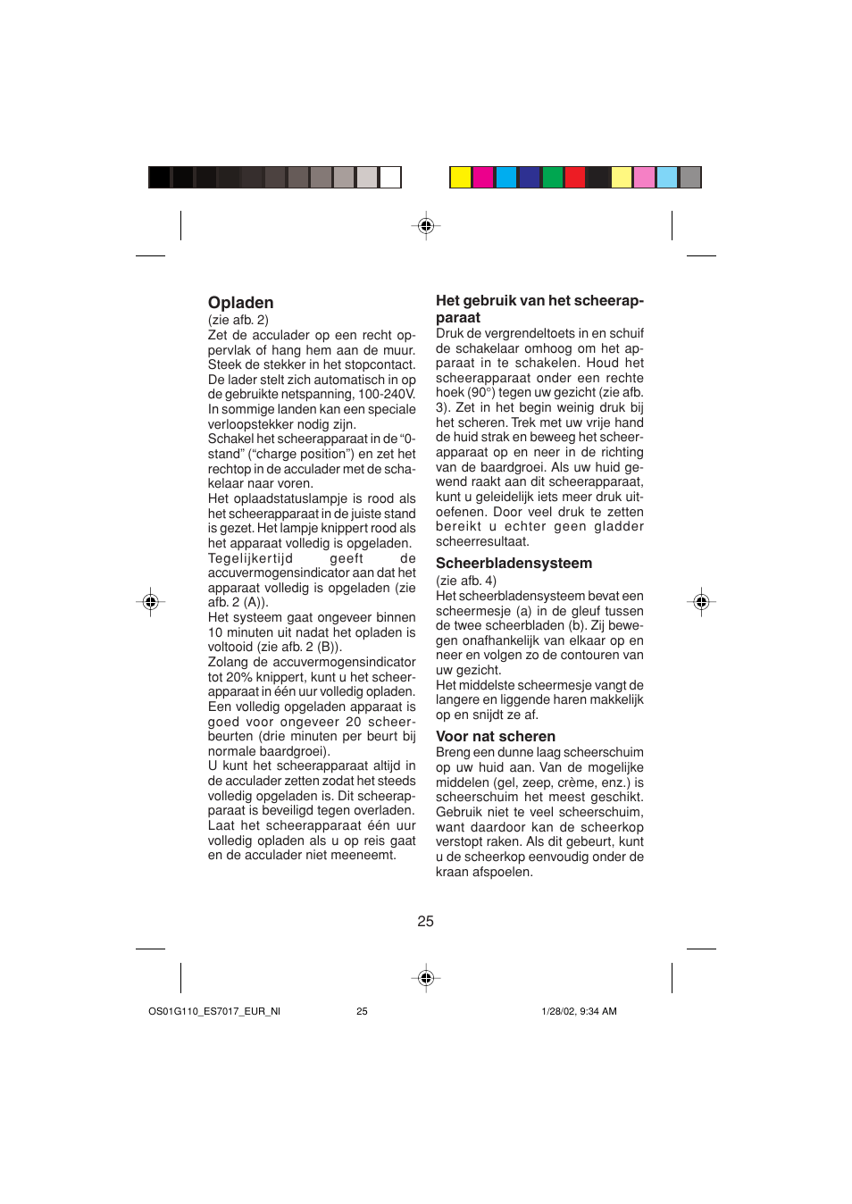 Opladen | Panasonic ES7017 User Manual | Page 25 / 81