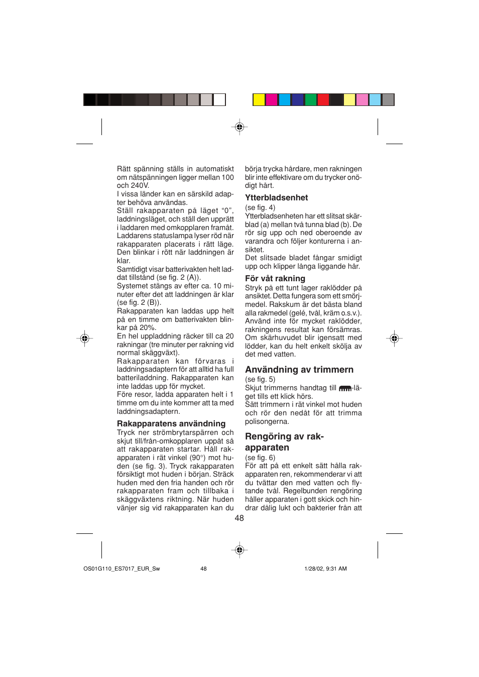 Användning av trimmern, Rengöring av rak- apparaten | Panasonic ES7017 User Manual | Page 48 / 81