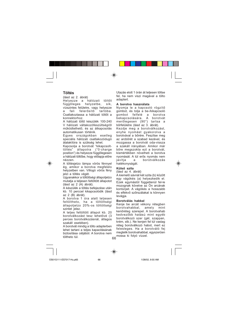 Töltés | Panasonic ES7017 User Manual | Page 66 / 81