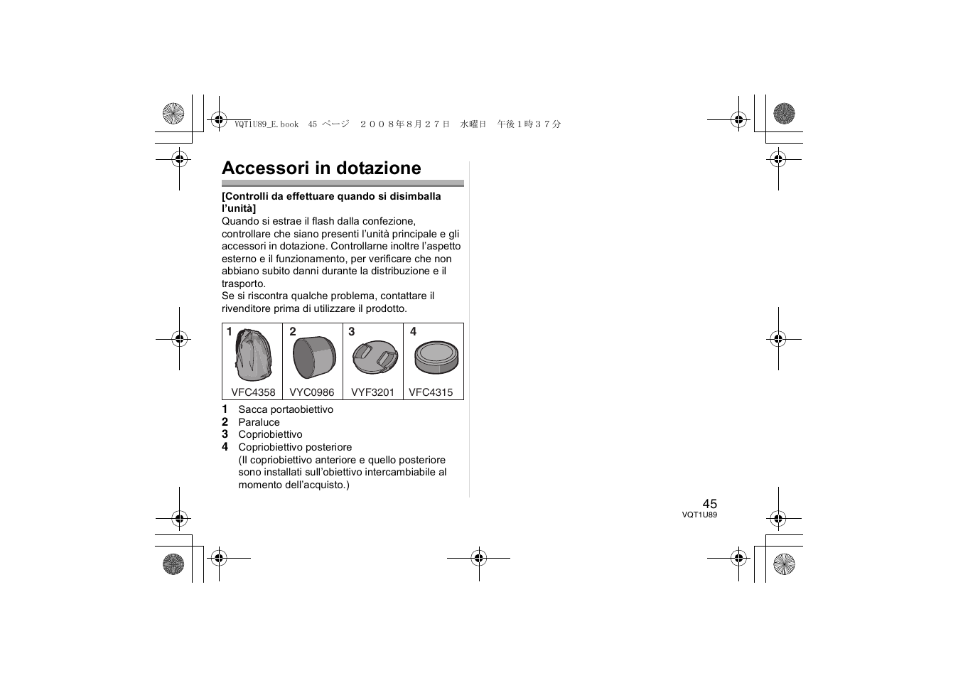 Accessori in dotazione | Panasonic H-FS045200 User Manual | Page 45 / 72