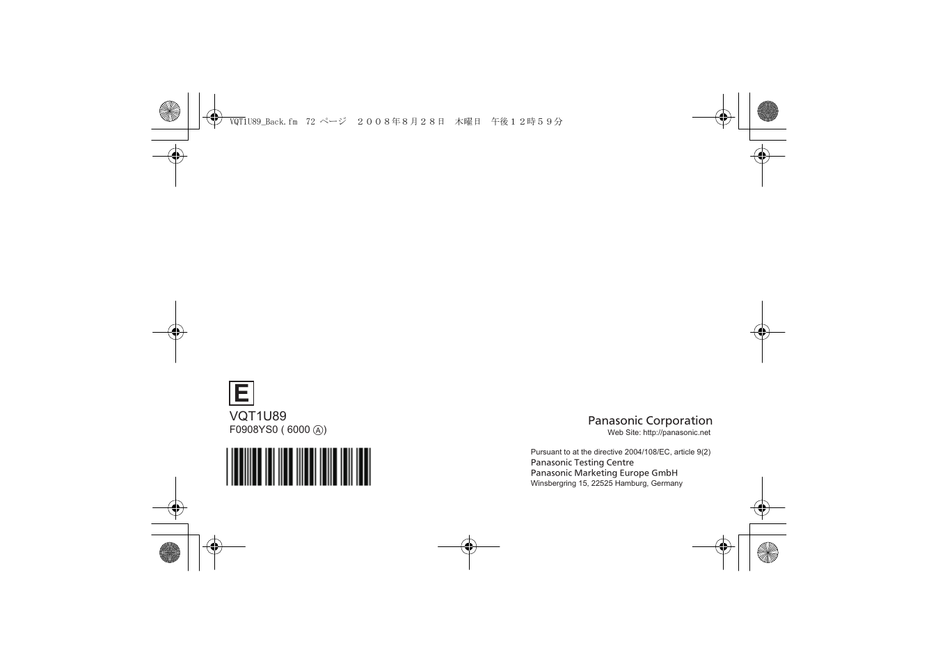 Panasonic H-FS045200 User Manual | Page 72 / 72
