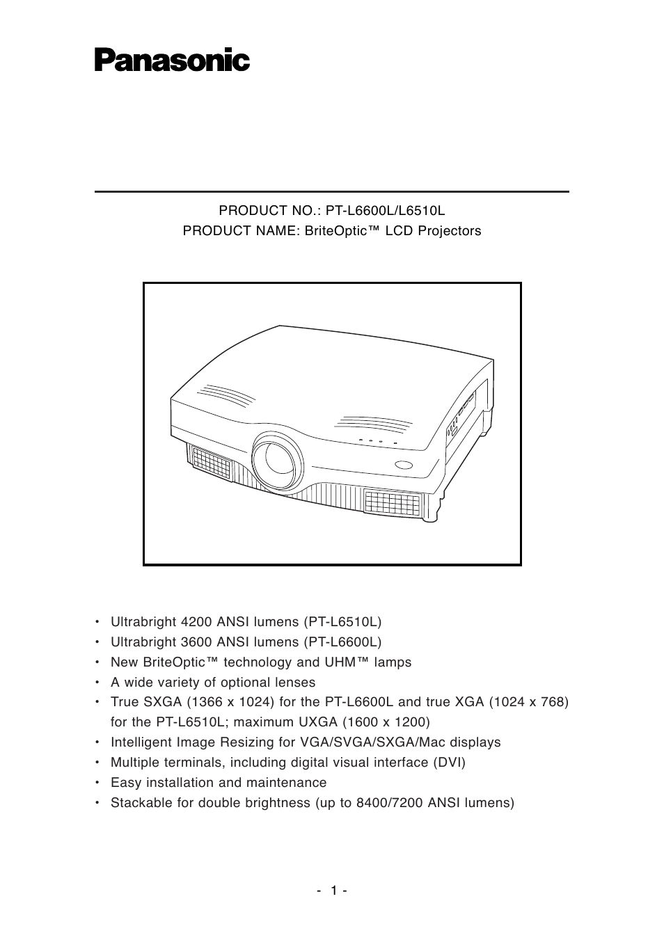 Panasonic PT-L6510EL User Manual | 6 pages