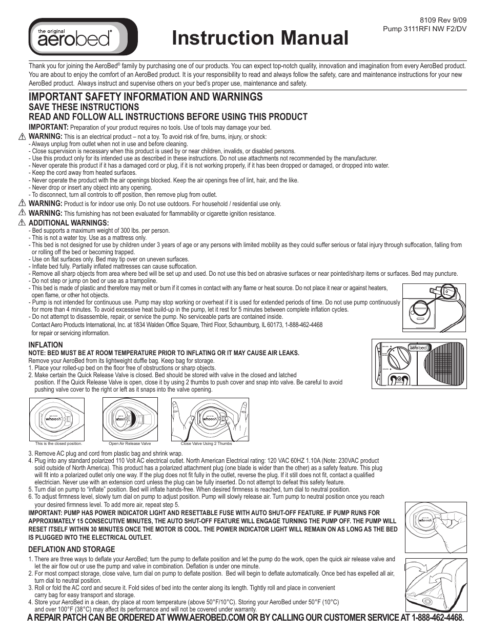 AeroBed Raised Signature Comfort Airbed User Manual | 2 pages