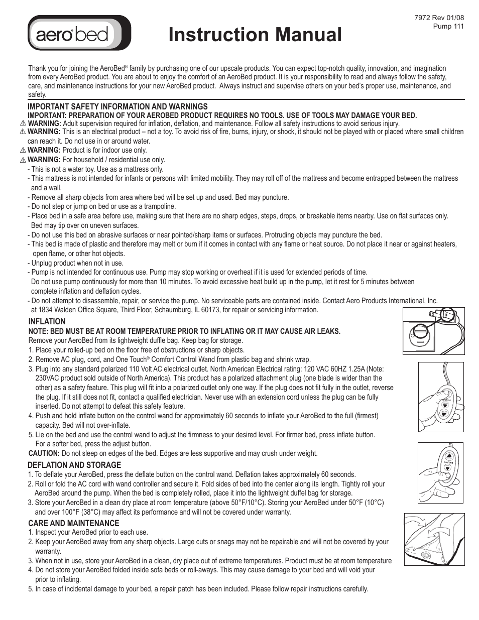 AeroBed Premier Comfort Plus User Manual | 2 pages