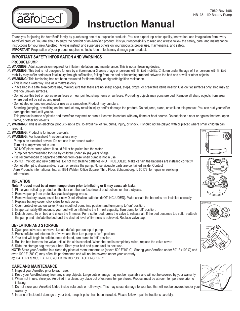 AeroBed Overnighter User Manual | 2 pages