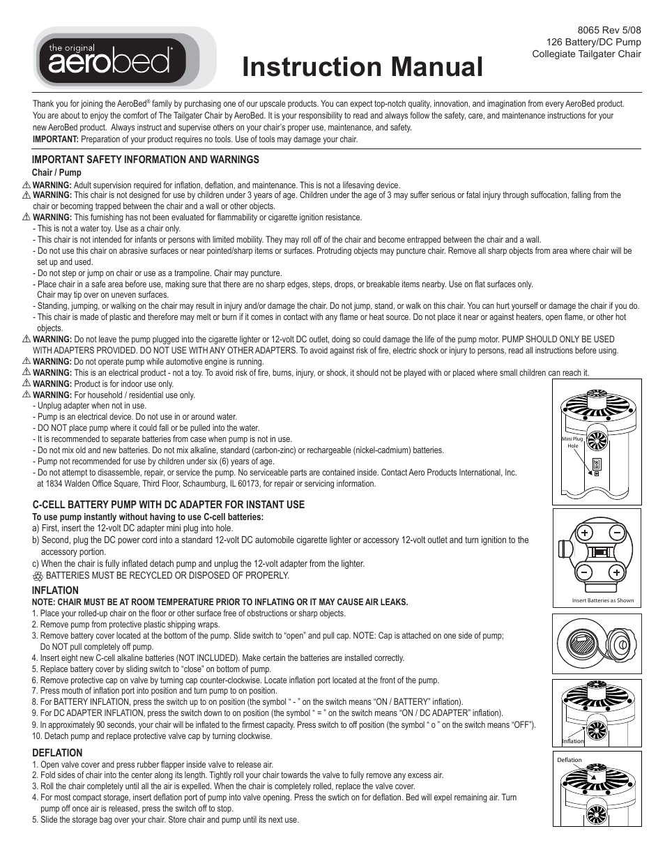 AeroBed Collegiate Tailgater Chair User Manual | 2 pages