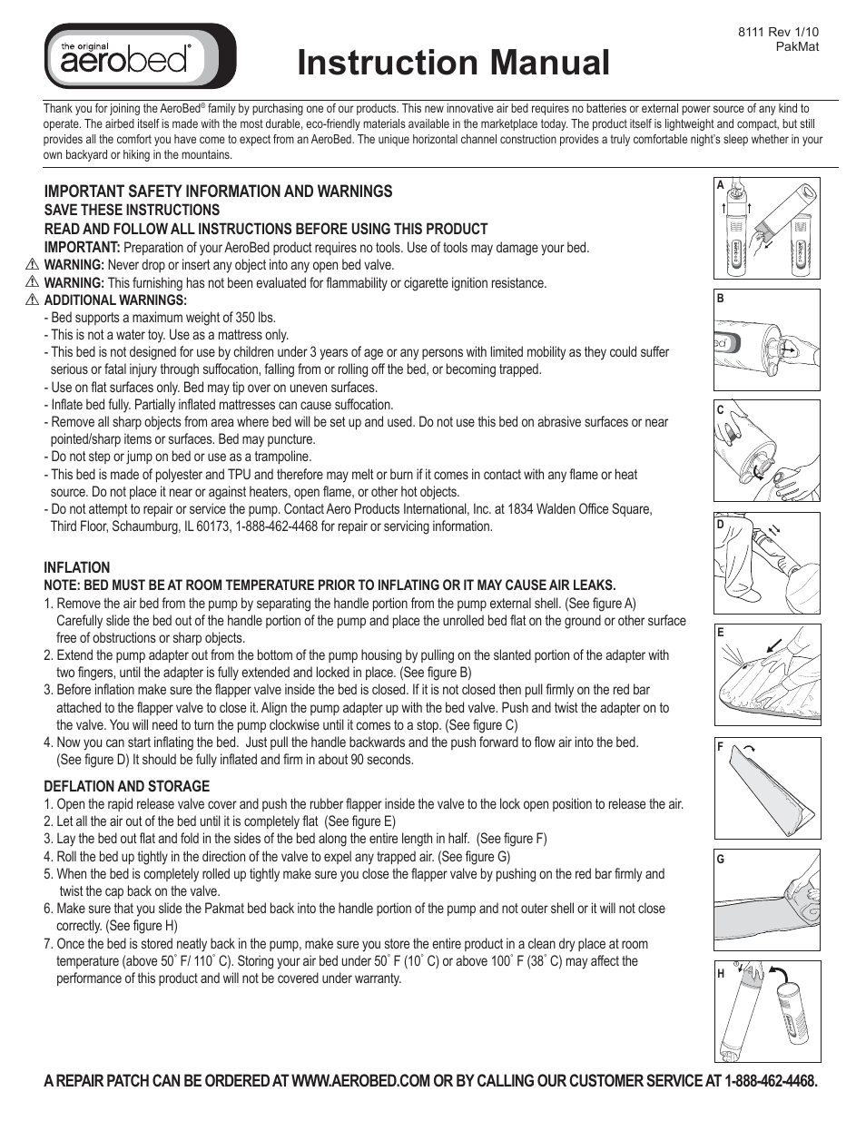 AeroBed Pakmat User Manual | 2 pages