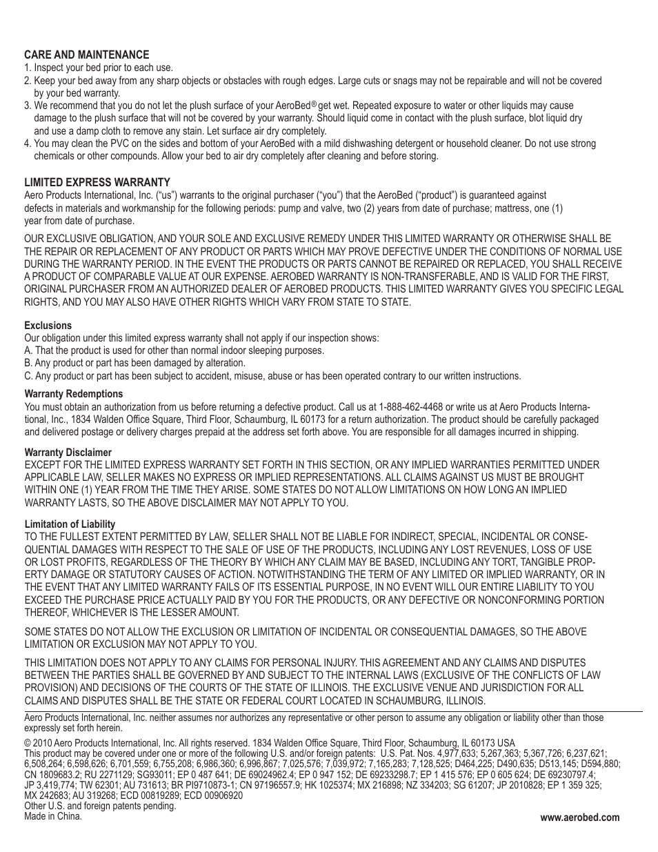8095-132rv 2in rr combo 2yr warranty_2.ai | AeroBed Elevated Home and Camp User Manual | Page 2 / 2