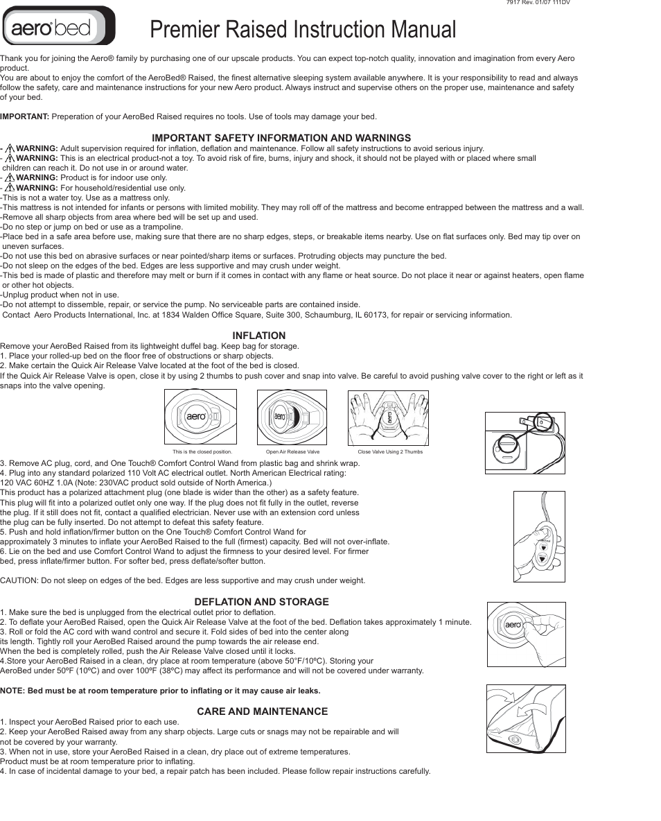 AeroBed Domed Valve User Manual | 2 pages