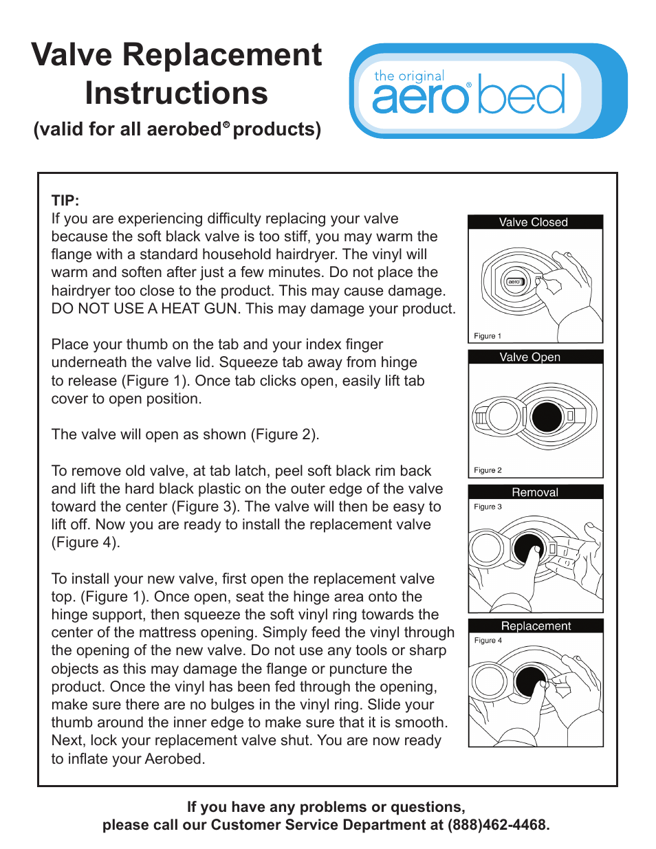 AeroBed Valve Replacement Instructions User Manual | 1 page