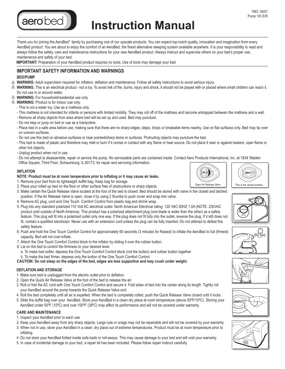 AeroBed Diaphragm Valve for Model 103E and 103R Pump User Manual | 1 page