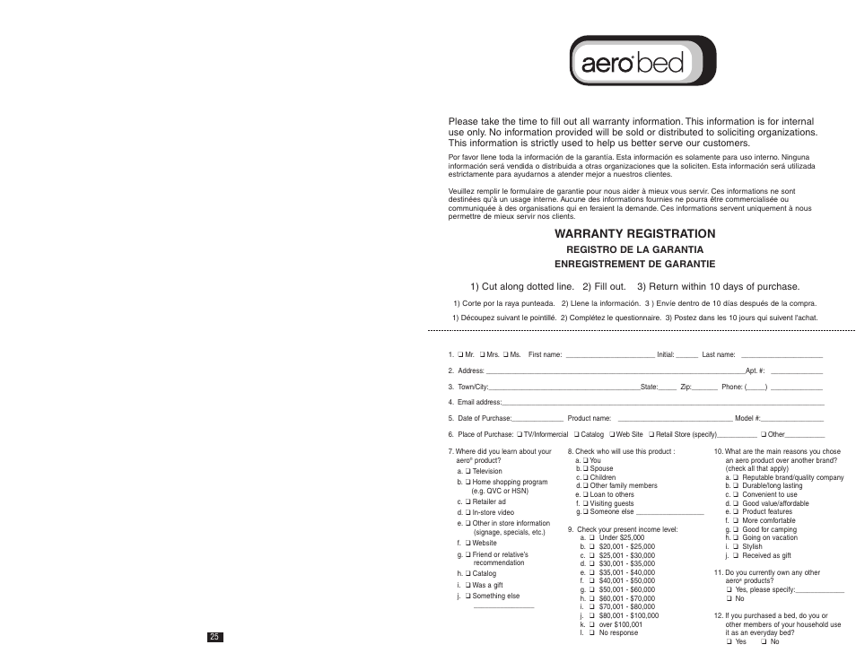 Warranty registration | AeroBed Premier IntelliWarmth Cover User Manual | Page 14 / 14