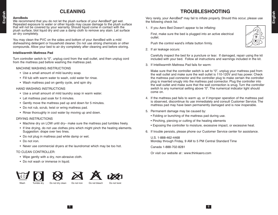 Cleaning, Troubleshooting, Adjust | AeroBed Premier IntelliWarmth Cover User Manual | Page 4 / 14