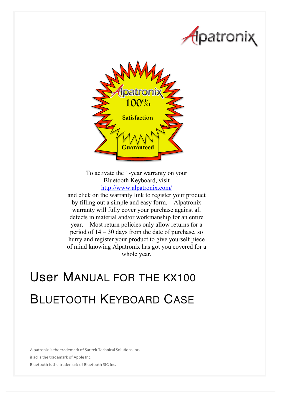Alpatronix KX100 Bluetooth Keyboard Folio Case User Manual | 8 pages