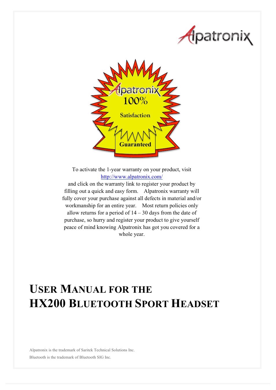 Alpatronix HX200 Active Bluetooth Hands Free Headset User Manual | 7 pages