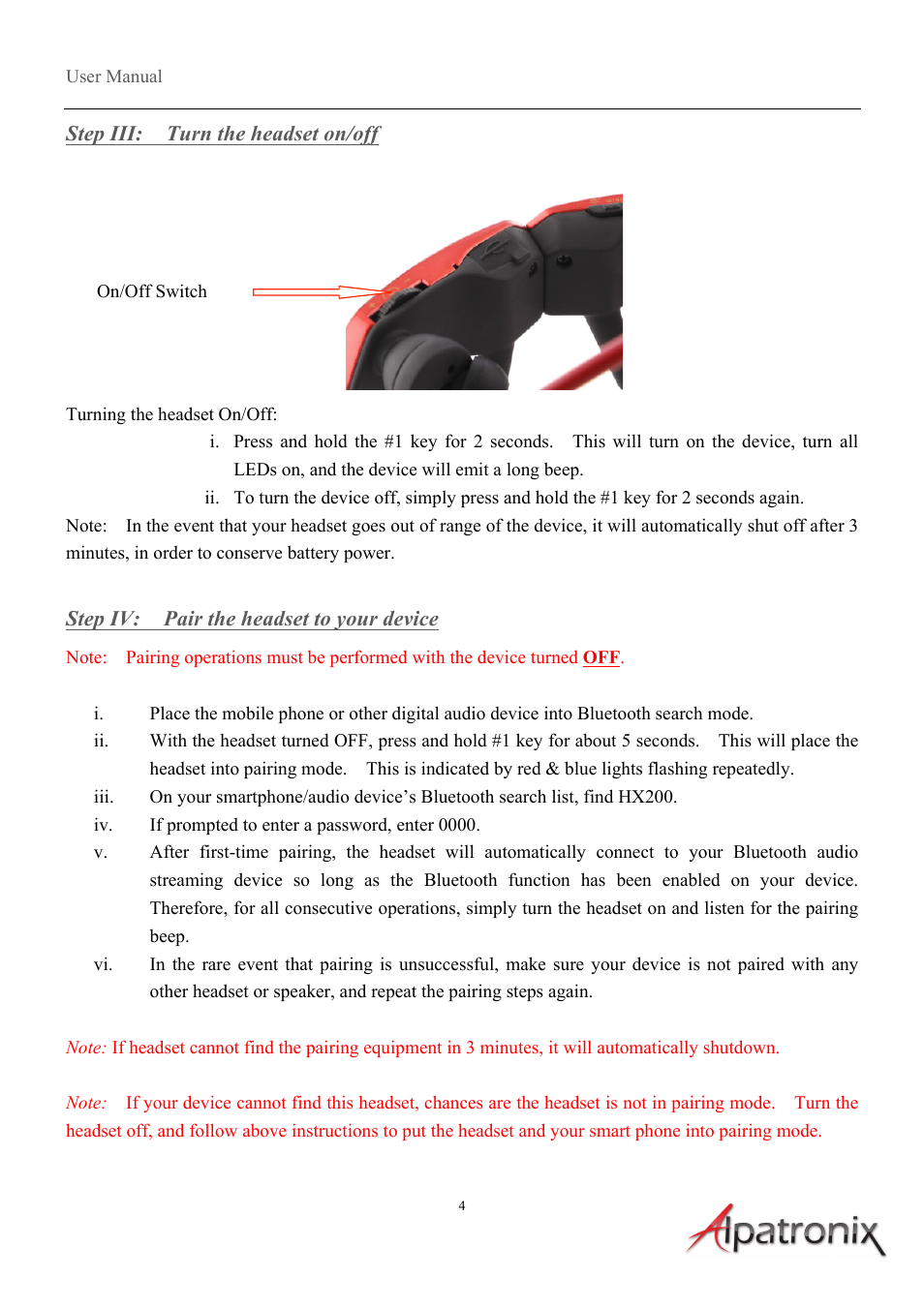 Alpatronix HX200 Active Bluetooth Hands Free Headset User Manual | Page 4 / 7