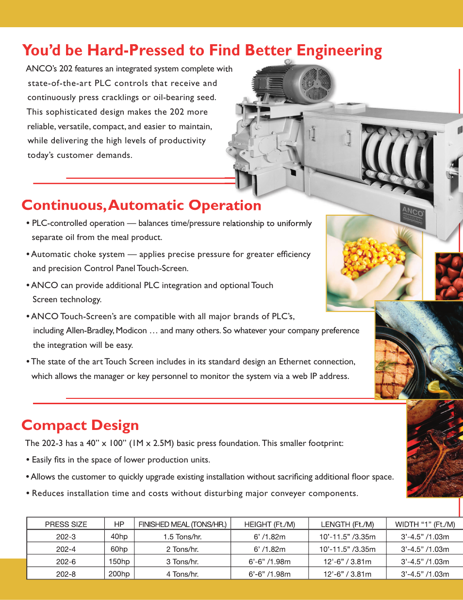 You’d be hard-pressed to find better engineering, Continuous, automatic operation, Compact design | Anco Eaglin Screw Press 202 EN User Manual | Page 2 / 4