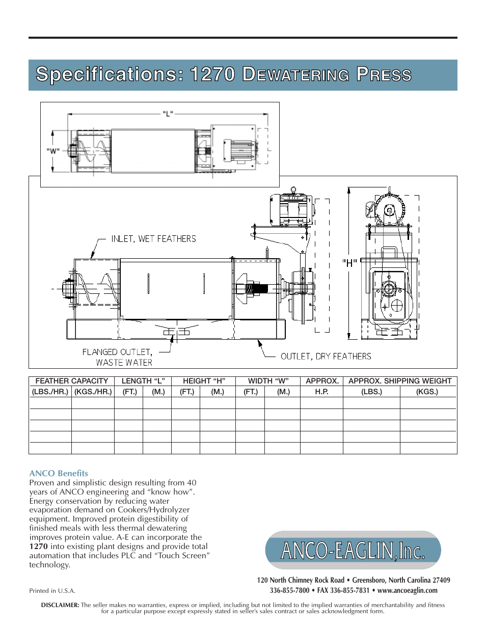 Anco Eaglin Dewatering Press 1270 User Manual | Page 2 / 2