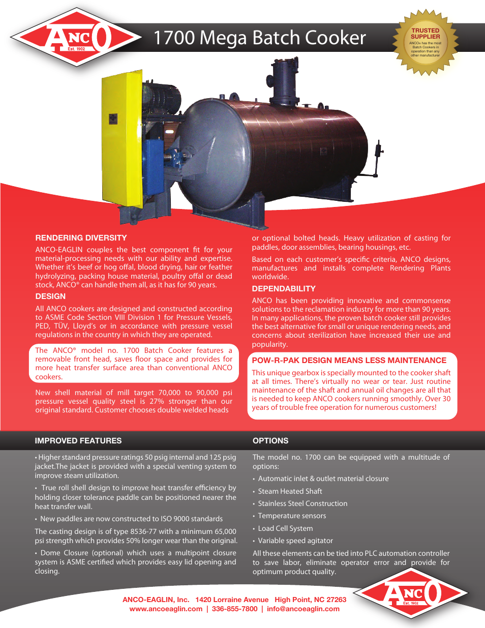 Anco Eaglin 1700 Batch Cooker User Manual | 2 pages