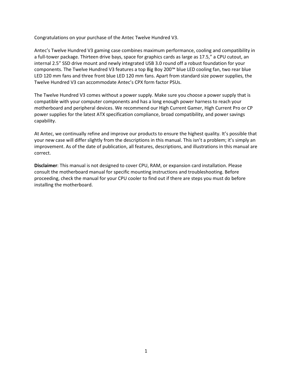 Antec TWELVE HUNDRED V3 User Manual | Page 2 / 14