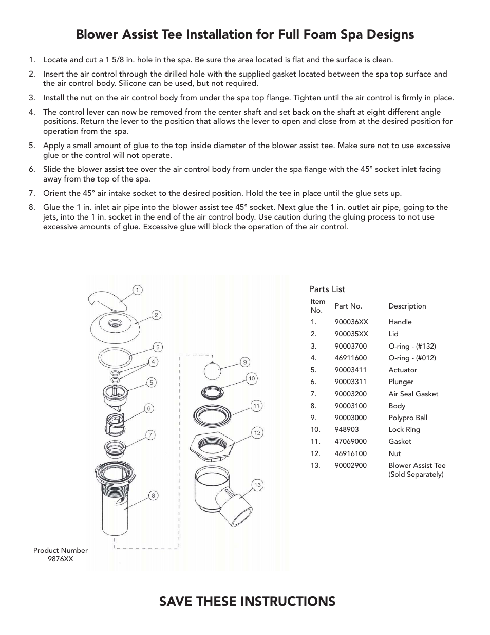 Save these instructions | Balboa Water Group High Volume Air Control User Manual | Page 2 / 2