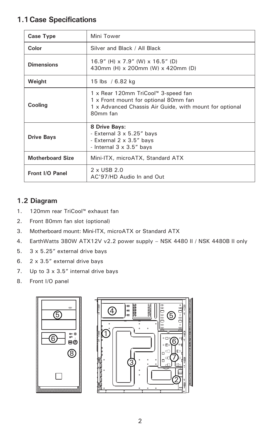 1 case specifications | Antec NSK 4000 II User Manual | Page 4 / 10