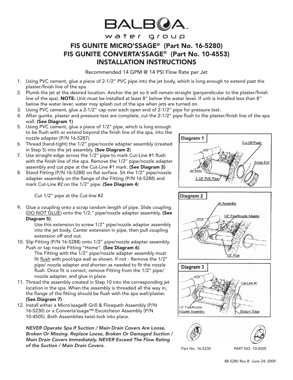 Balboa Water Group FIS Gunite Converta'ssage 10-4553 User Manual | 2 pages