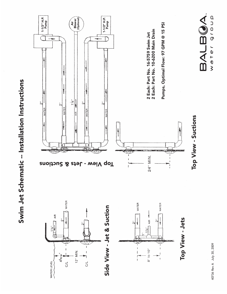 Swim jet schematic -- installation instructions | Balboa Water Group Swim Jet User Manual | Page 2 / 2