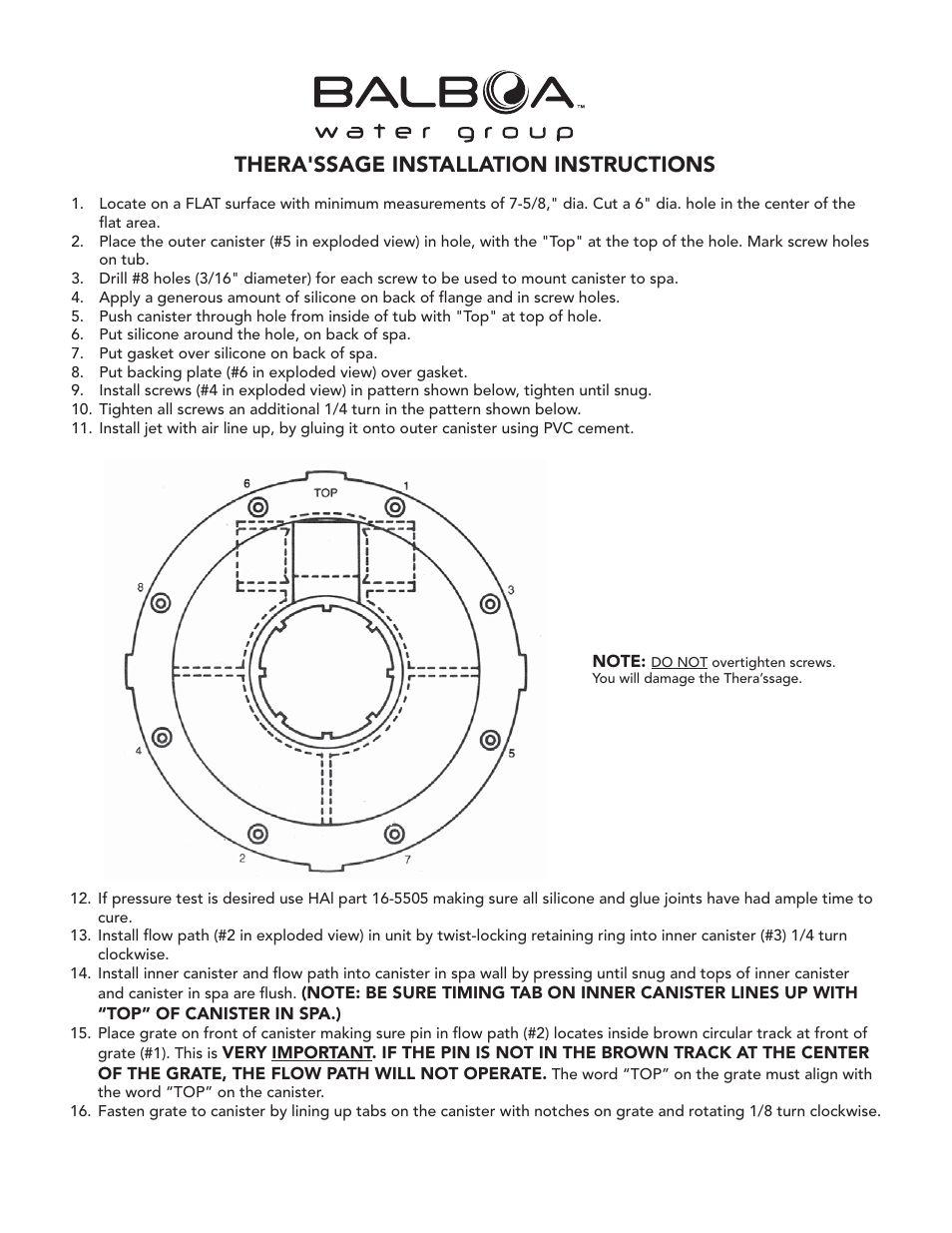 Balboa Water Group Thera'ssage 16-5550 User Manual | 2 pages