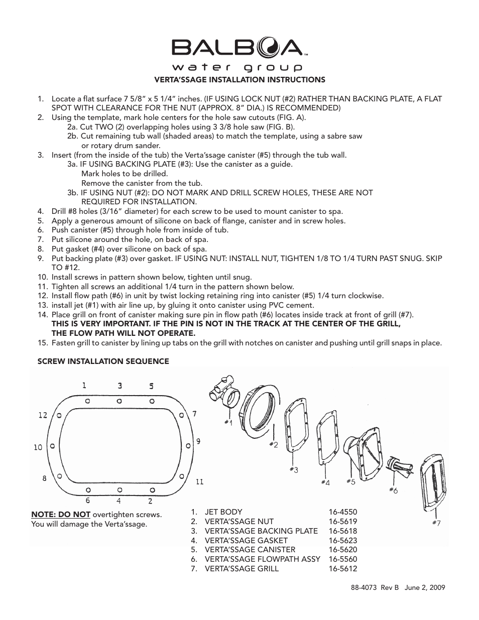 Balboa Water Group Verta'ssage User Manual | 2 pages