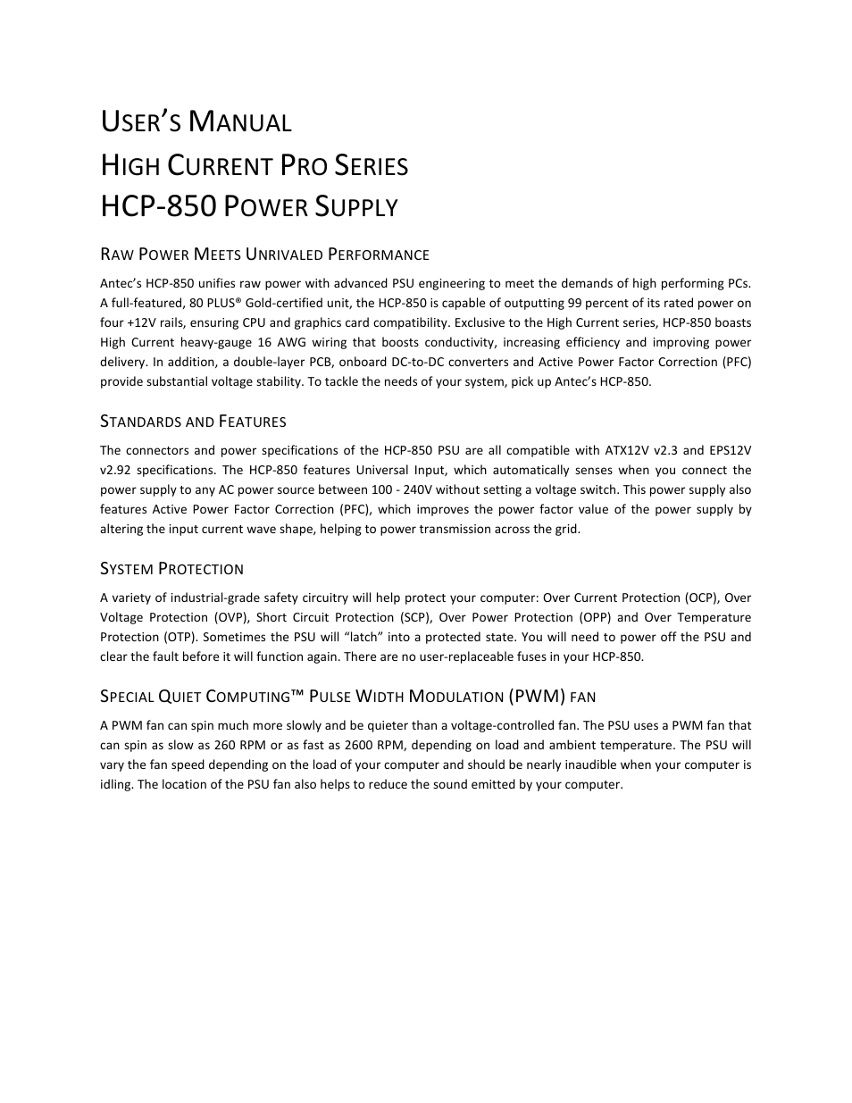 Hcp-850, Anual, Urrent | Eries, Ower, Upply | Antec HCP-850 User Manual | Page 2 / 9